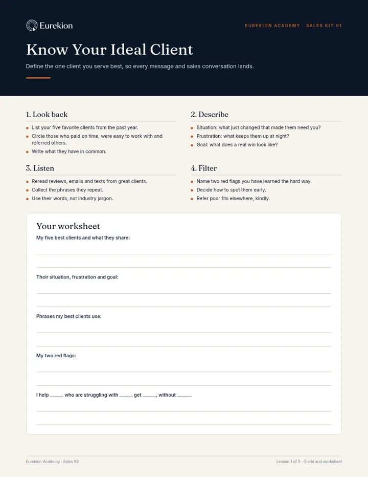 Know Your Ideal Client worksheet, first page