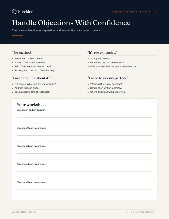 Handle Objections With Confidence worksheet, first page