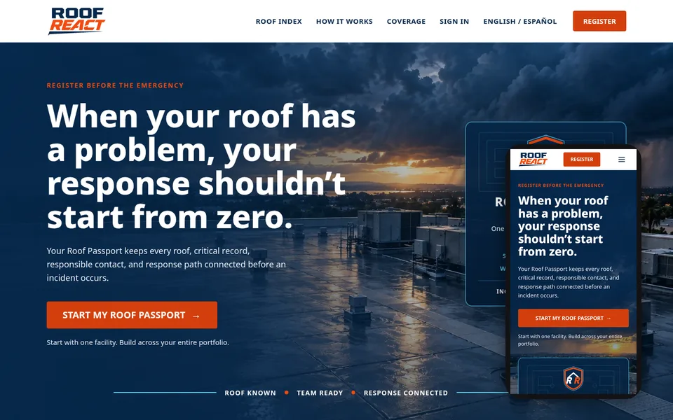 Roof React website on desktop and phone