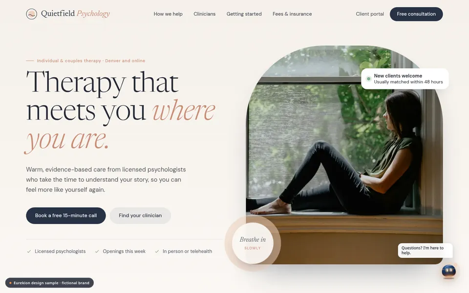 Quietfield Psychology fictional design sample